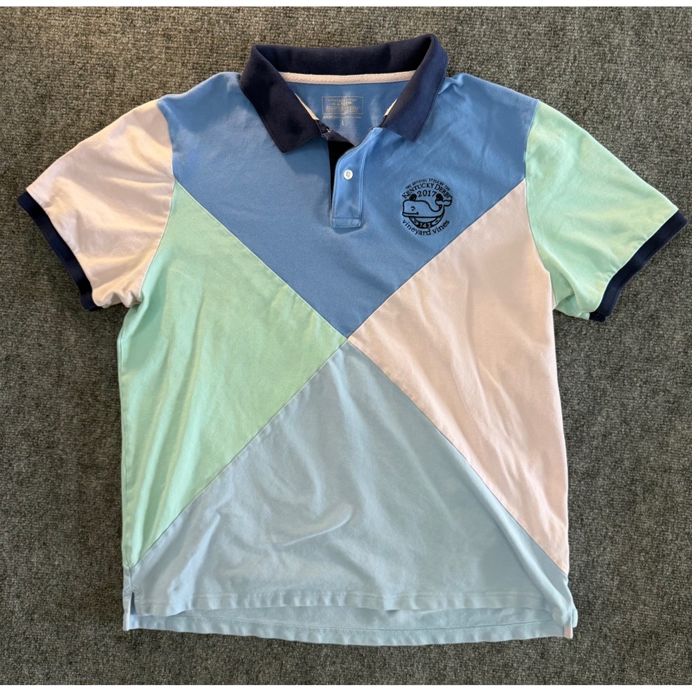 Vineyard Vines Kentucky Derby 2017 Polo Shirt Mens Large Colorblock Blue Green